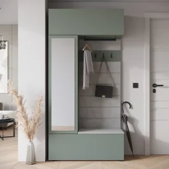 Minio go for it, Armoire TOKAT couleur vert brumeux / panneaux gris