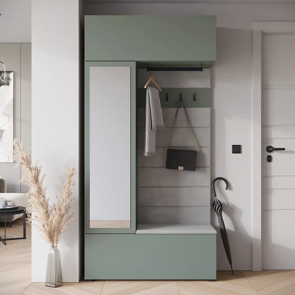 Minio go for it, Armoire TOKAT couleur vert brumeux / panneaux gris