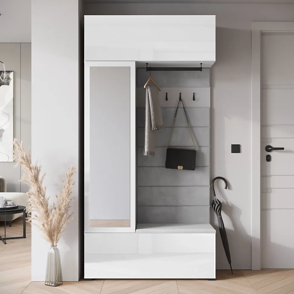 Minio go for it, Armoire TOKAT en blanc / panneaux gris