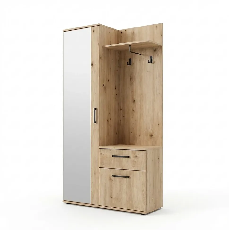 Minio go for it, Ensemble vestiaire ALEX avec miroir 97x195x30, chêne Artisan