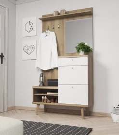 Minio go for it, Ensemble vestiaire OSLO, avec miroir, 110 cm, Chêne Riviera / blanc