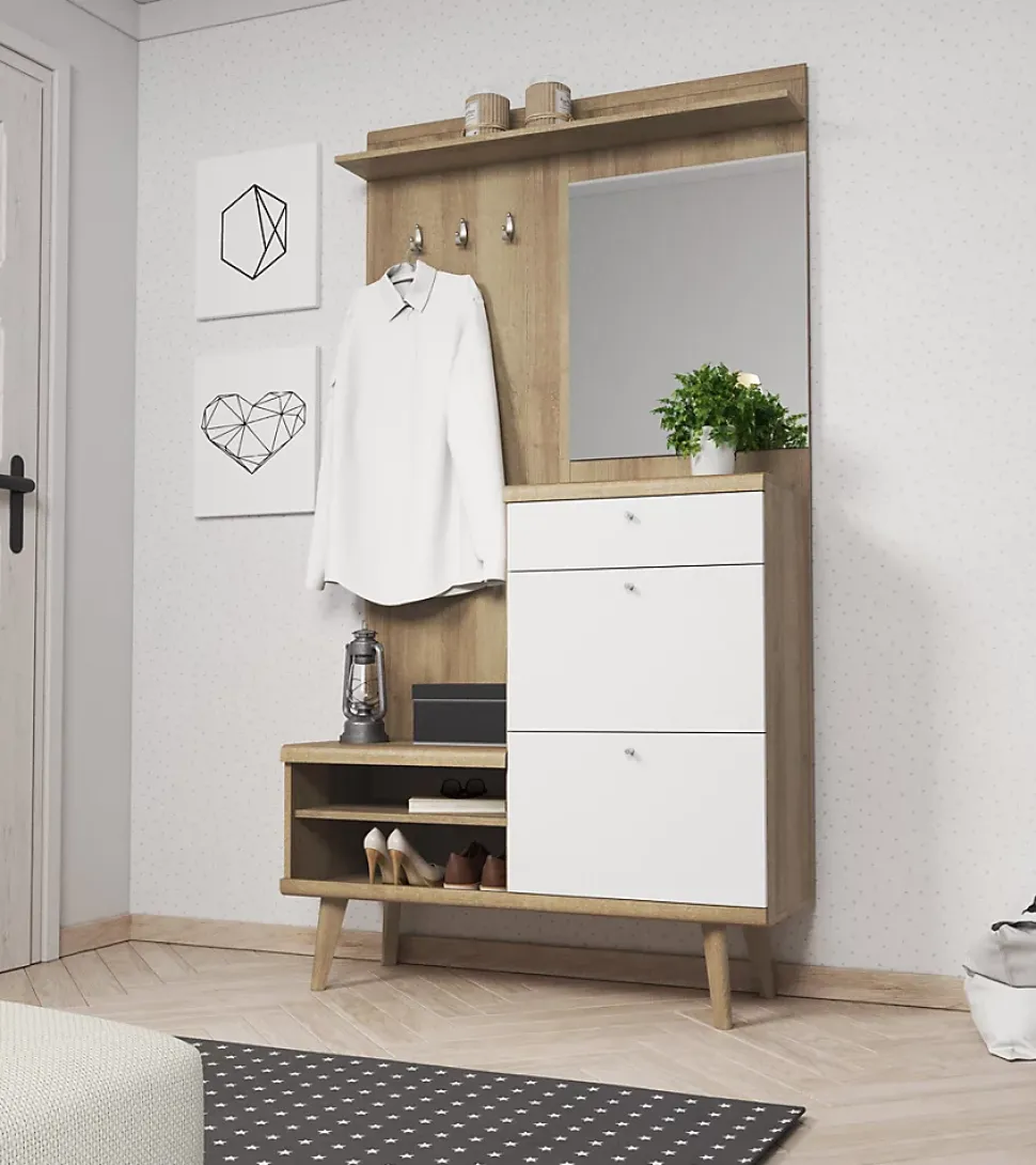 Minio go for it, Ensemble vestiaire OSLO, avec miroir, 110 cm, Chêne Riviera / blanc