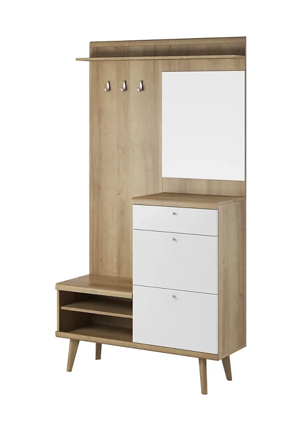 Minio go for it, Ensemble vestiaire OSLO, avec miroir, 110 cm, Chêne Riviera / blanc