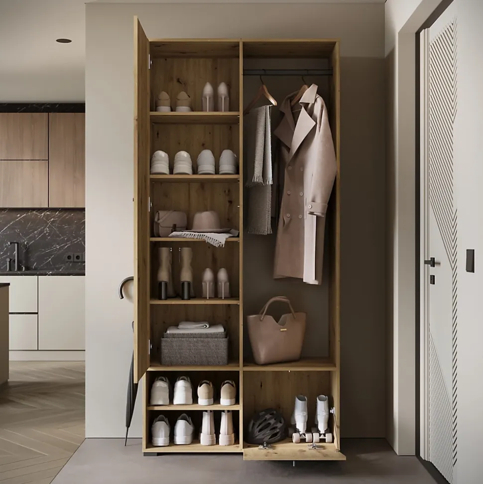 Minio go for it, Ensemble vestiaire DAFNI avec miroir 90x190x33, chêne artisan
