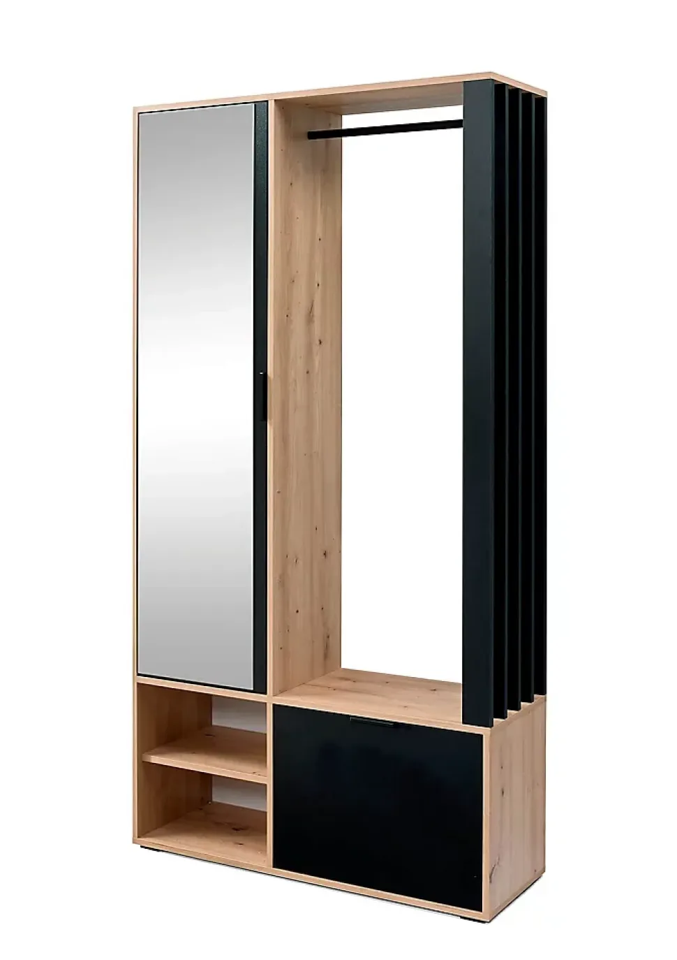 Minio go for it, Ensemble vestiaire MILO 100 cm, avec miroir, Chêne Artisan / Noir