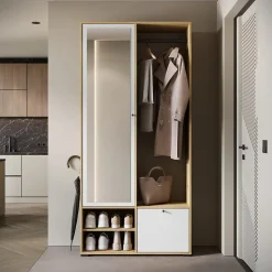 Minio go for it, Ensemble vestiaire DAFNI avec miroir 90x190x33, chêne Artisan/blanc