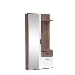 Minio go for it, Ensemble vestiaire ALEX avec miroir 97x195x30, chêne truffé et blanc