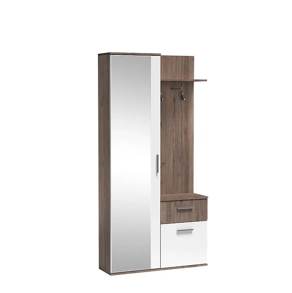 Minio go for it, Ensemble vestiaire ALEX avec miroir 97x195x30, chêne truffé et blanc