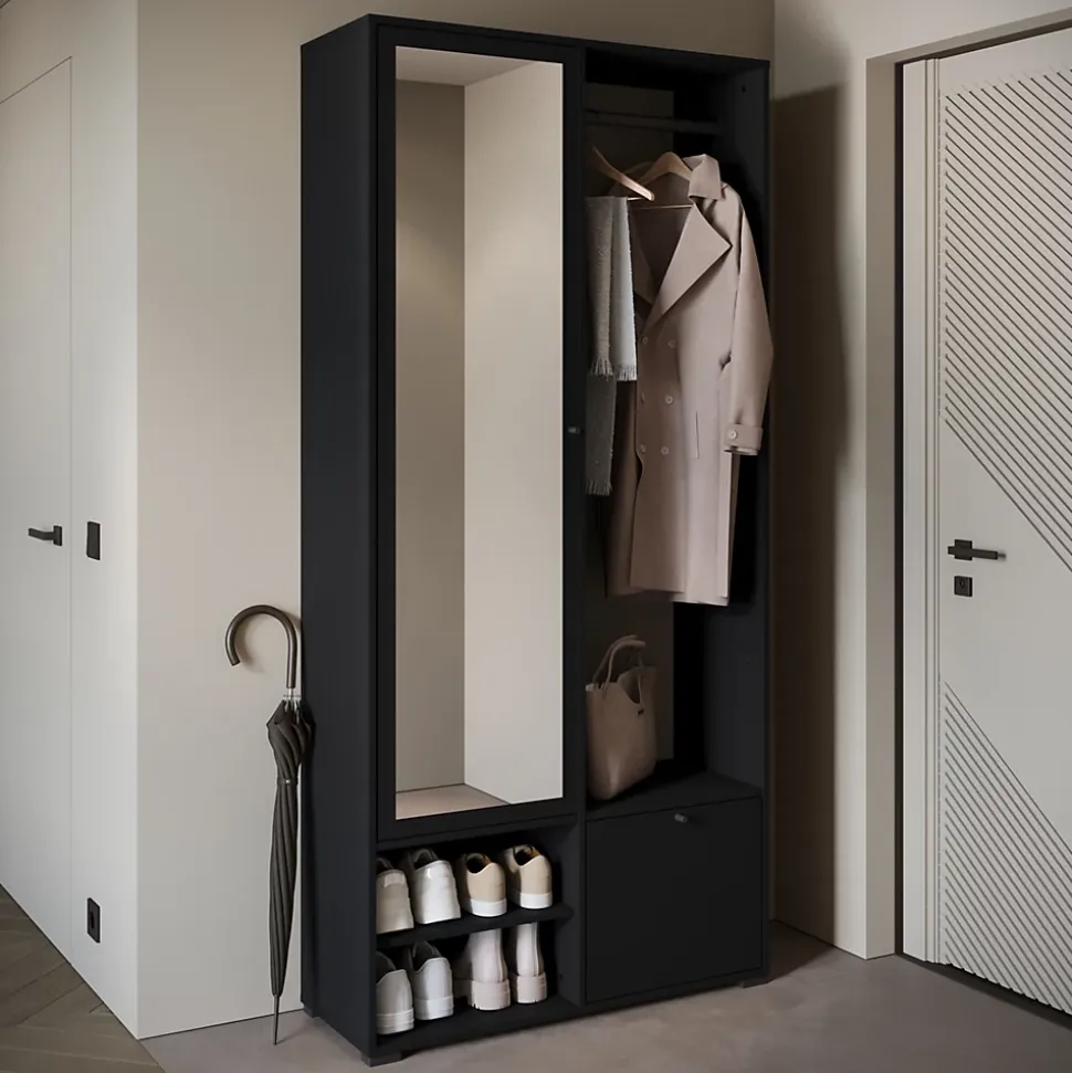 Minio go for it, Ensemble vestiaire DAFNI avec miroir 90x190x33, noir