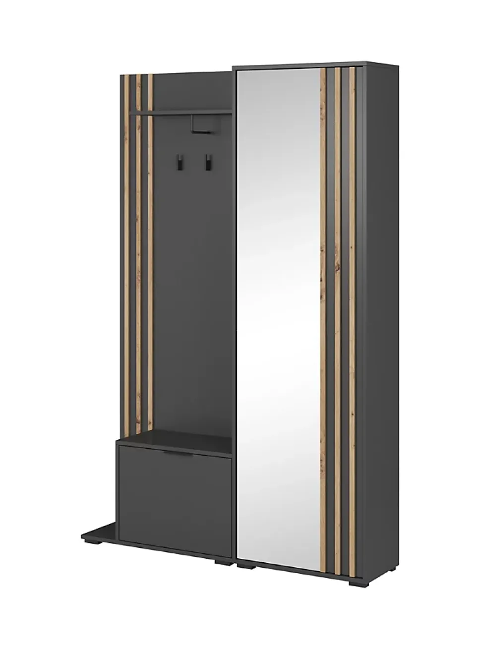 Minio go for it, Ensemble vestiaire NEL, avec miroir, 131 cm, Chêne Artisan / Couleur graphite