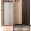 Minio go for it, Ensemble vestiaire MALI, avec miroir, avec lamelles 3D, avec siège tapissé, Chêne Artisan / Couleur noire