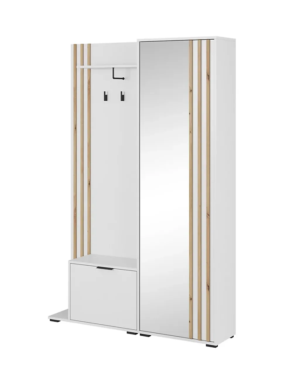 Minio go for it, Ensemble vestiaire NEL, avec miroir, 131 cm, Chêne Artisan / Couleur blanc