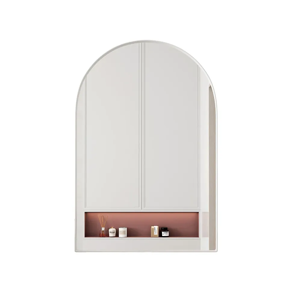 Miroir - Armoire Miroir Arc avec Meuble de Rangement Mural Pour Salle de Bain, Salon ou Chambre, 91 x 61 x 12 cm, Blanc