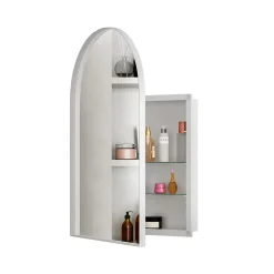 Miroir - Armoire Miroir Arc avec Meuble de Rangement Mural Pour Salle de Bain, Salon ou Chambre, 91 x 61 x 12 cm, Blanc