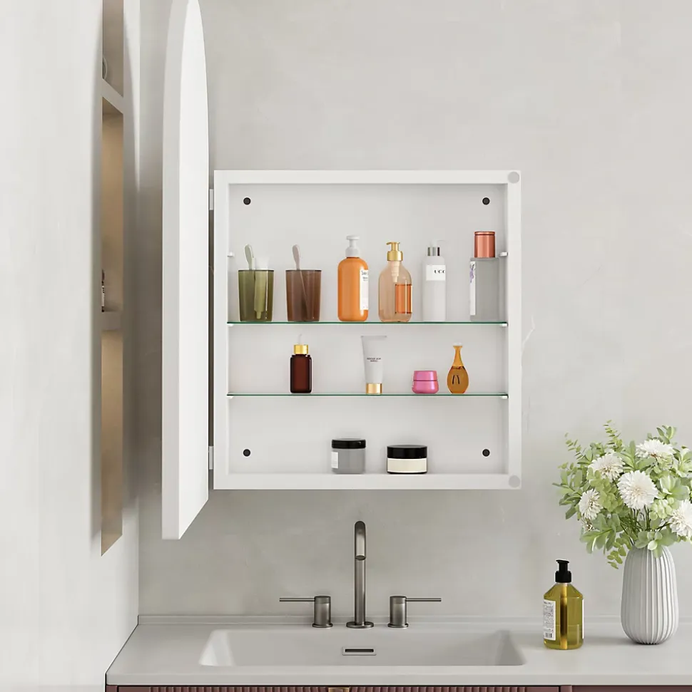 Miroir - Armoire Miroir Arc avec Meuble de Rangement Mural Pour Salle de Bain, Salon ou Chambre, 91 x 61 x 12 cm, Blanc