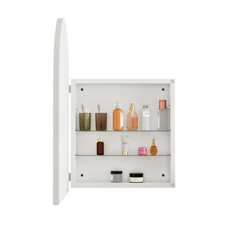 Miroir - Armoire Miroir Arc avec Meuble de Rangement Mural Pour Salle de Bain, Salon ou Chambre, 91 x 61 x 12 cm, Blanc