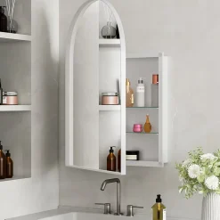 Miroir - Armoire Miroir Arc avec Meuble de Rangement Mural Pour Salle de Bain, Salon ou Chambre, 91 x 61 x 12 cm, Blanc