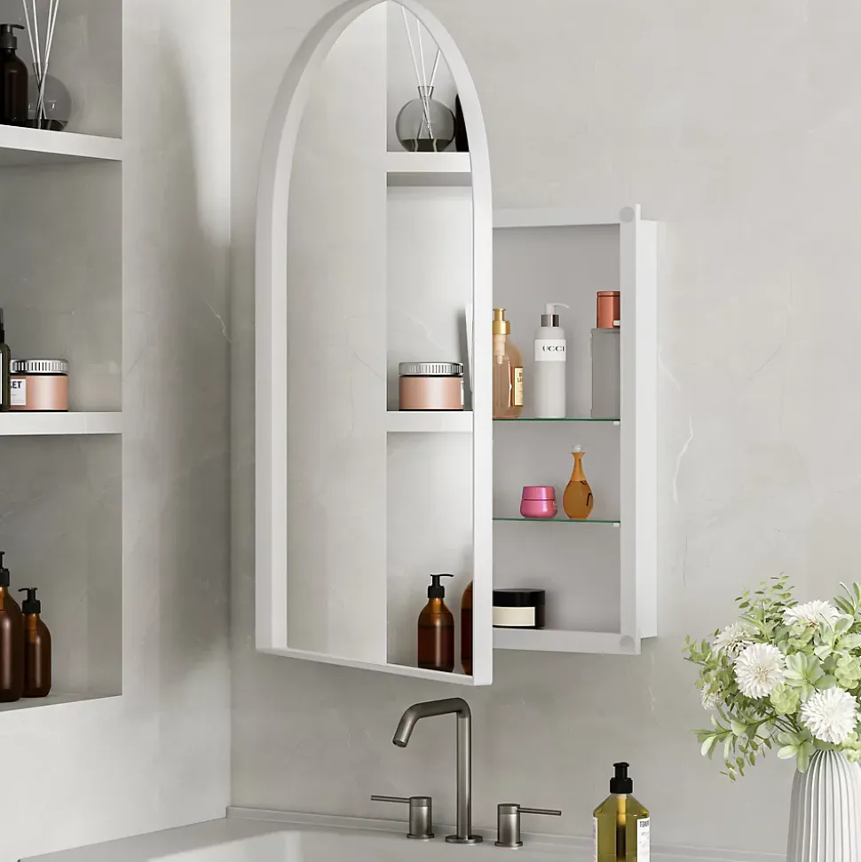 Miroir - Armoire Miroir Arc avec Meuble de Rangement Mural Pour Salle de Bain, Salon ou Chambre, 91 x 61 x 12 cm, Blanc