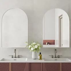 Miroir - Armoire Miroir Arc avec Meuble de Rangement Mural Pour Salle de Bain, Salon ou Chambre, 91 x 61 x 12 cm, Blanc