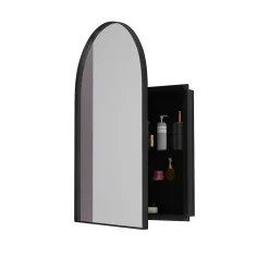 Miroir - Armoire Miroir Arc avec Meuble de Rangement Mural Pour Salle de Bain, Salon ou Chambre, 91 x 61 x 12 cm, Noir