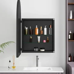 Miroir - Armoire Miroir Arc avec Meuble de Rangement Mural Pour Salle de Bain, Salon ou Chambre, 91 x 61 x 12 cm, Noir