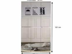 MIRROR - Meuble de chambre - Armoire avec 6 portes-miroirs en mélaminé blanc. L-H-P : 111-191-34 cm.