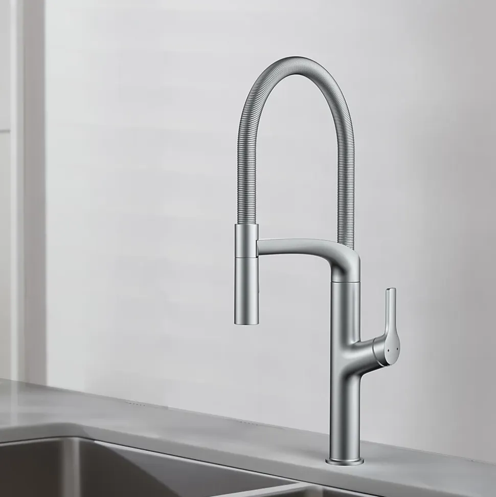 Mitigeur de cuisine avec douchette effet inox GoodHome Arbane