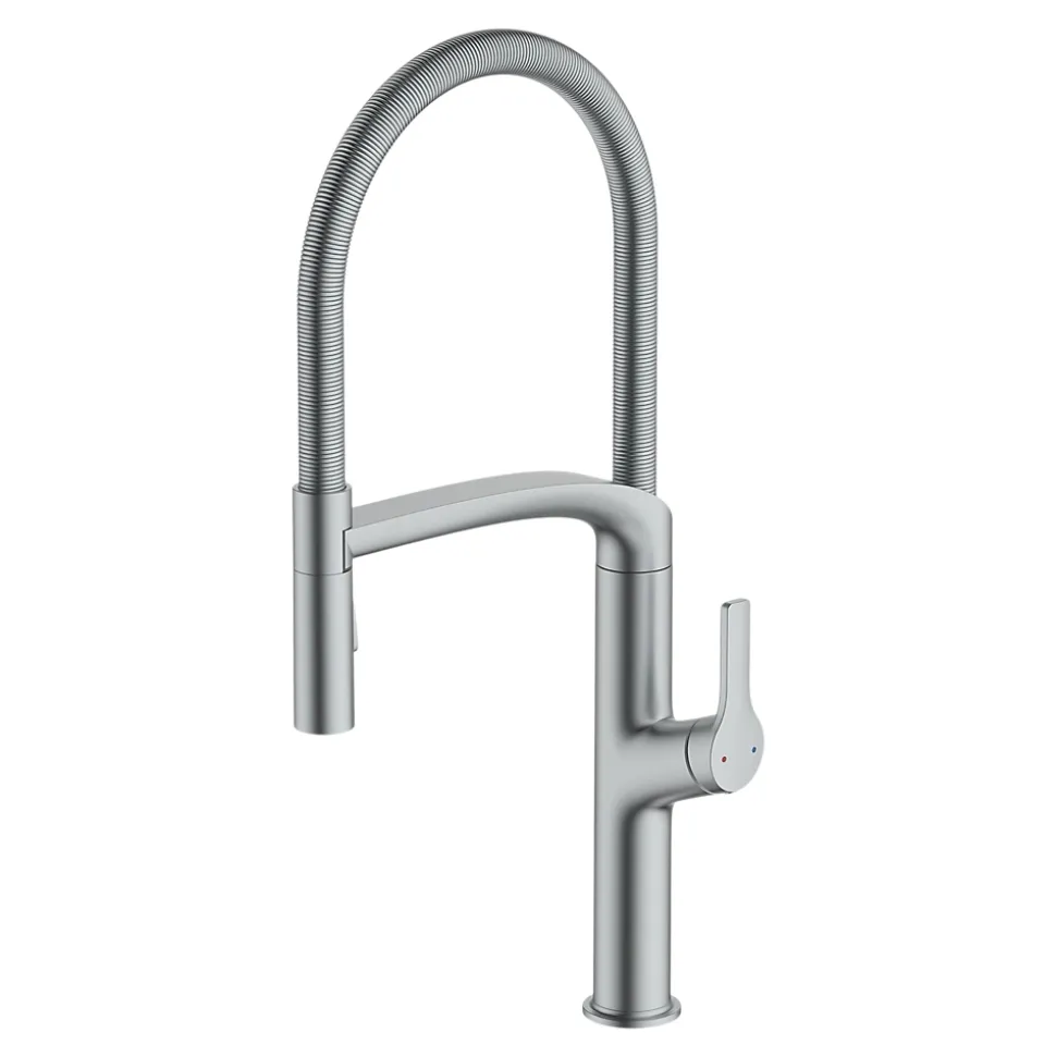 Mitigeur de cuisine avec douchette effet inox GoodHome Arbane
