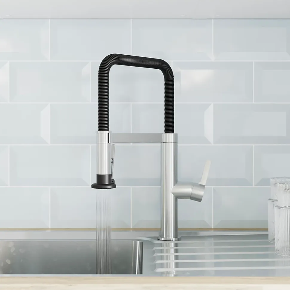 Mitigeur de cuisine avec douchette argent et noir GoodHome Kamut