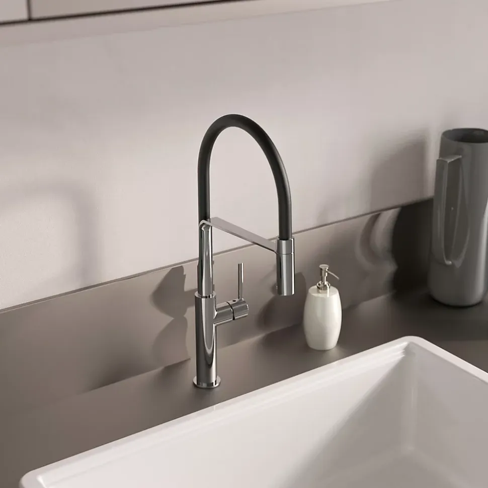 Mitigeur de cuisine chromé et noir avec douchette Kramer Groupe Swan
