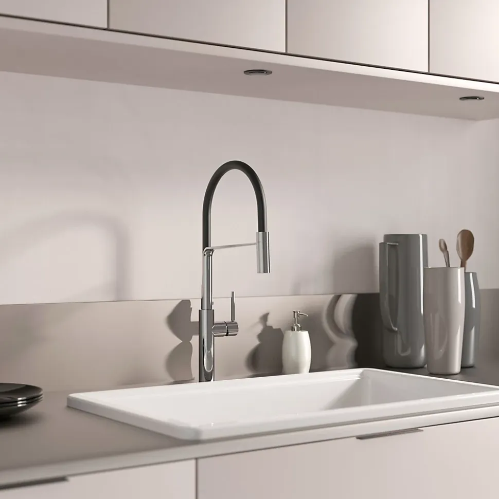 Mitigeur de cuisine chromé et noir avec douchette Kramer Groupe Swan