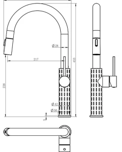 Mitigeur de cuisine gun métal avec douchette Essebagno Architek