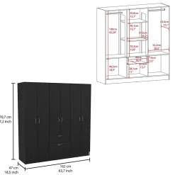 Mitu Armoire 6 portes avec un tiroir et une armoire, 181 cm X 162 cm X 47.29 cm , Noir
