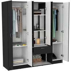 Mitu Armoire 6 portes avec un tiroir et une armoire, 181 cm X 162 cm X 47.29 cm , Noir