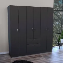 Mitu Armoire 6 portes avec un tiroir et une armoire, 181 cm X 162 cm X 47.29 cm , Noir