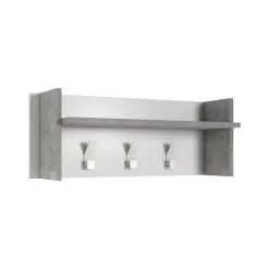 Mobilier d'entrée Angry, Cintre avec 3 crochets, Etagère de rangement d'entrée, 100% Made in Italy, 90x29h34 cm, Blanc et Ciment