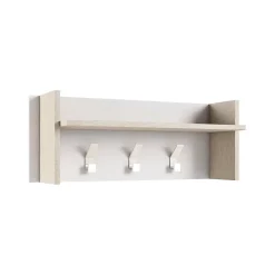 Mobilier d'entrée Angry, Cintre avec 3 crochets, Etagère de rangement d'entrée, 100% Made in Italy, 90x29h34 cm, Blanc et Chêne
