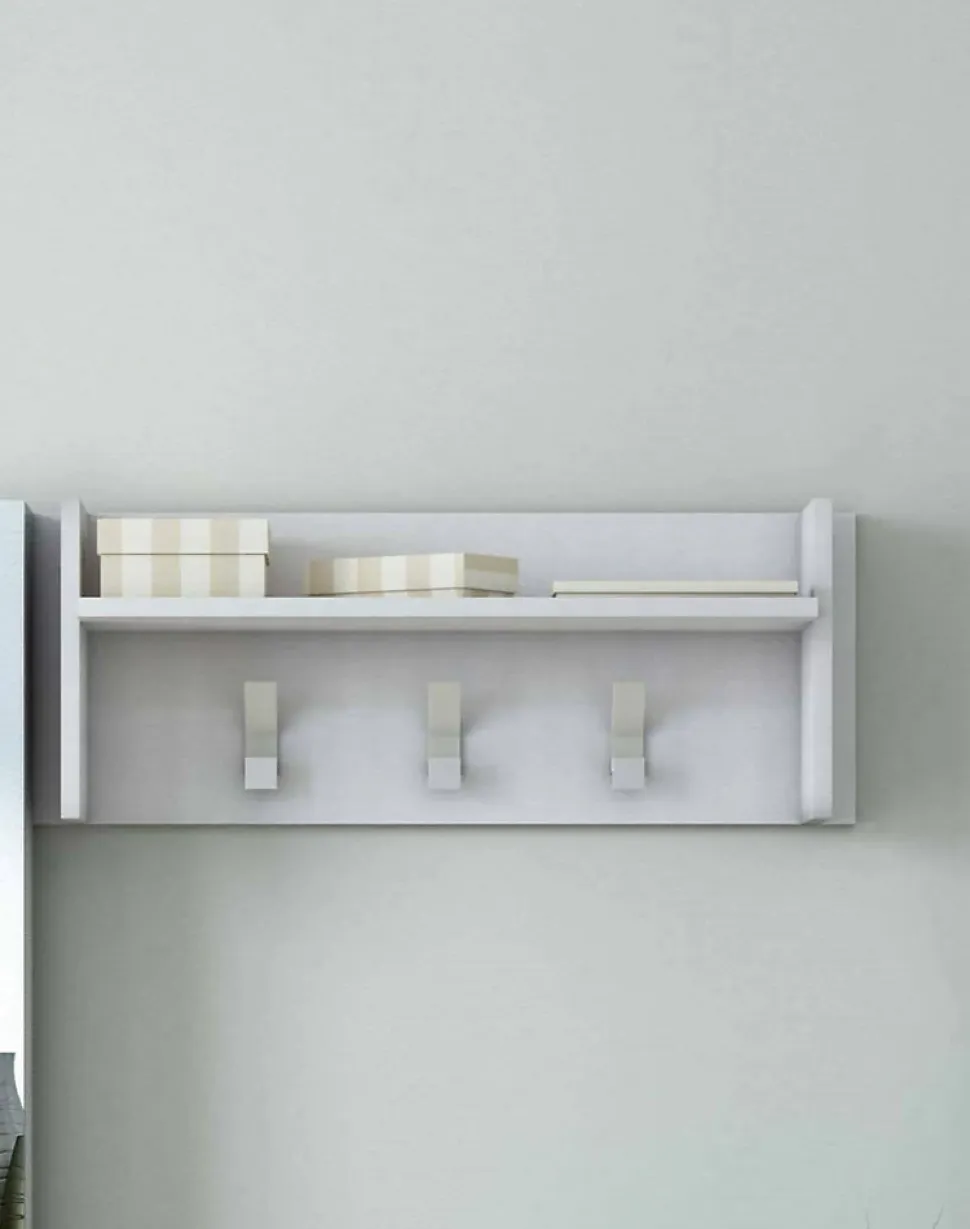 Mobilier d'entrée Angry, Cintre avec 3 crochets, Etagère de rangement d'entrée, 100% Made in Italy, 90x29h34 cm, Blanc