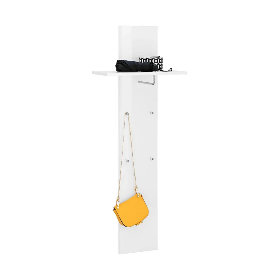 Mobilier d'entrée Omer, Entrée multifonction moderne, Casier polyvalent pour hall d'entrée, 50x27h140 cm, Blanc brillant