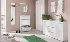 Mobilier d'entrée Omer, Entrée multifonction moderne, Casier polyvalent pour hall d'entrée, 50x27h140 cm, Blanc brillant