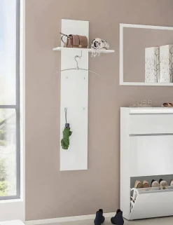 Mobilier d'entrée Omer, Entrée multifonction moderne, Casier polyvalent pour hall d'entrée, 50x27h140 cm, Blanc brillant