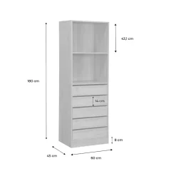 Module dressing avec 5 tiroirs et 2 étagères. naturel. panneaux stratifiés