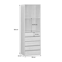 Module dressing avec 5 tiroirs et 2 étagères. naturel. panneaux stratifiés