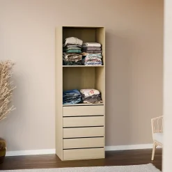 Module dressing avec 5 tiroirs et 2 étagères. naturel. panneaux stratifiés