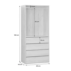 Module dressing avec 4 tiroirs et 1 penderie blanc. panneaux stratifiés