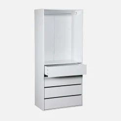 Module dressing avec 4 tiroirs et 1 penderie blanc. panneaux stratifiés