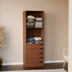 Module dressing avec 5 tiroirs et 2 étagères. noyer. panneaux stratifiés
