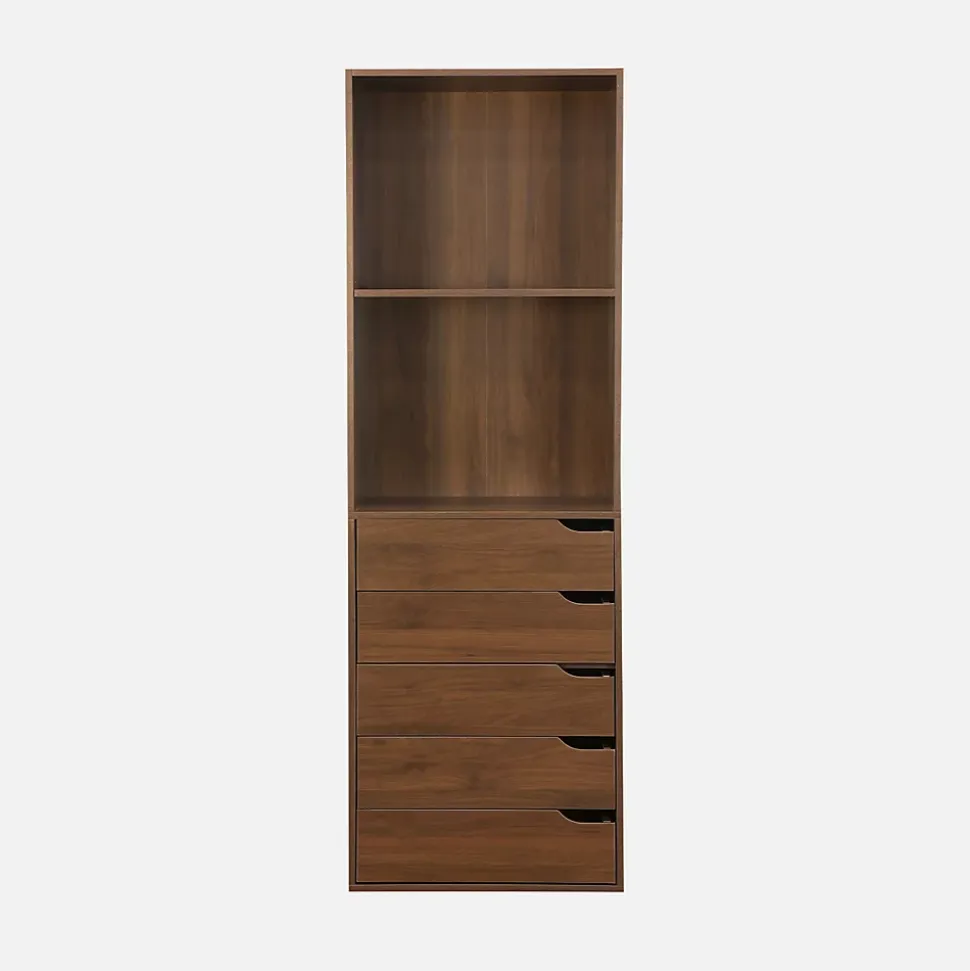 Module dressing avec 5 tiroirs et 2 étagères. noyer. panneaux stratifiés