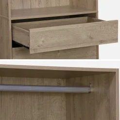 Module dressing avec 4 tiroirs et 1 penderie naturel. panneaux stratifiés
