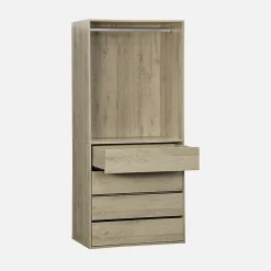 Module dressing avec 4 tiroirs et 1 penderie naturel. panneaux stratifiés